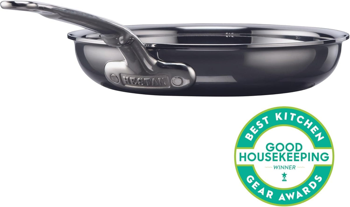 Hestan NanoBond handle close-up showing ergonomic grip for comfortable cooking