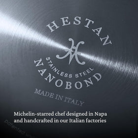 Hestan NanoBond ergonomic handle frame emphasizing ease of use while serving