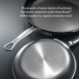 Hestan NanoBond titanium surface close-up illustrating scratch-resistant finish