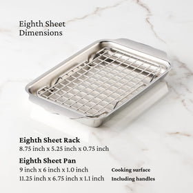 Hestan OvenBond rack shown beside pan for improved air circulation.