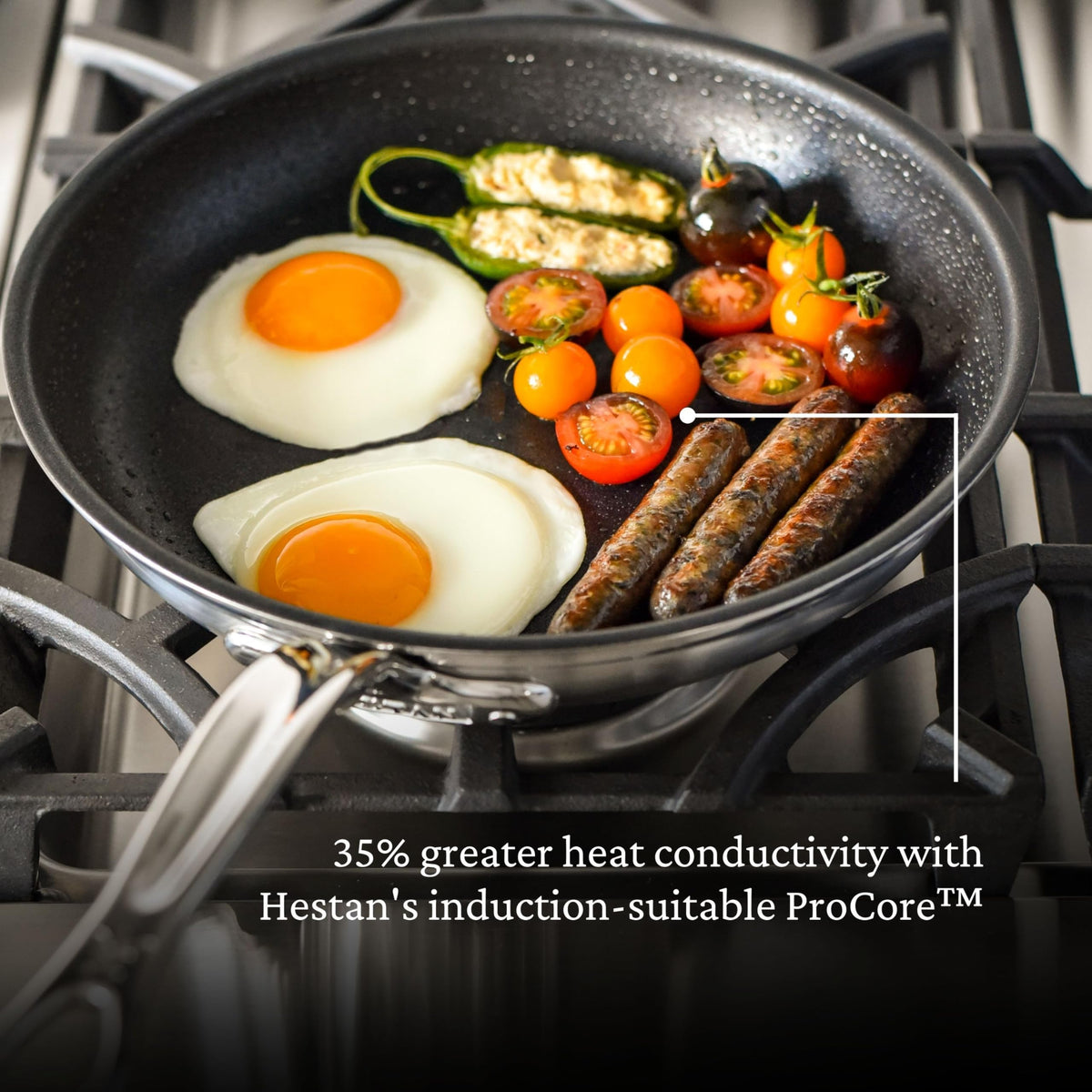 Dishwasher-safe label on Hestan ProBond TITUM for quick cleanup after cooking.