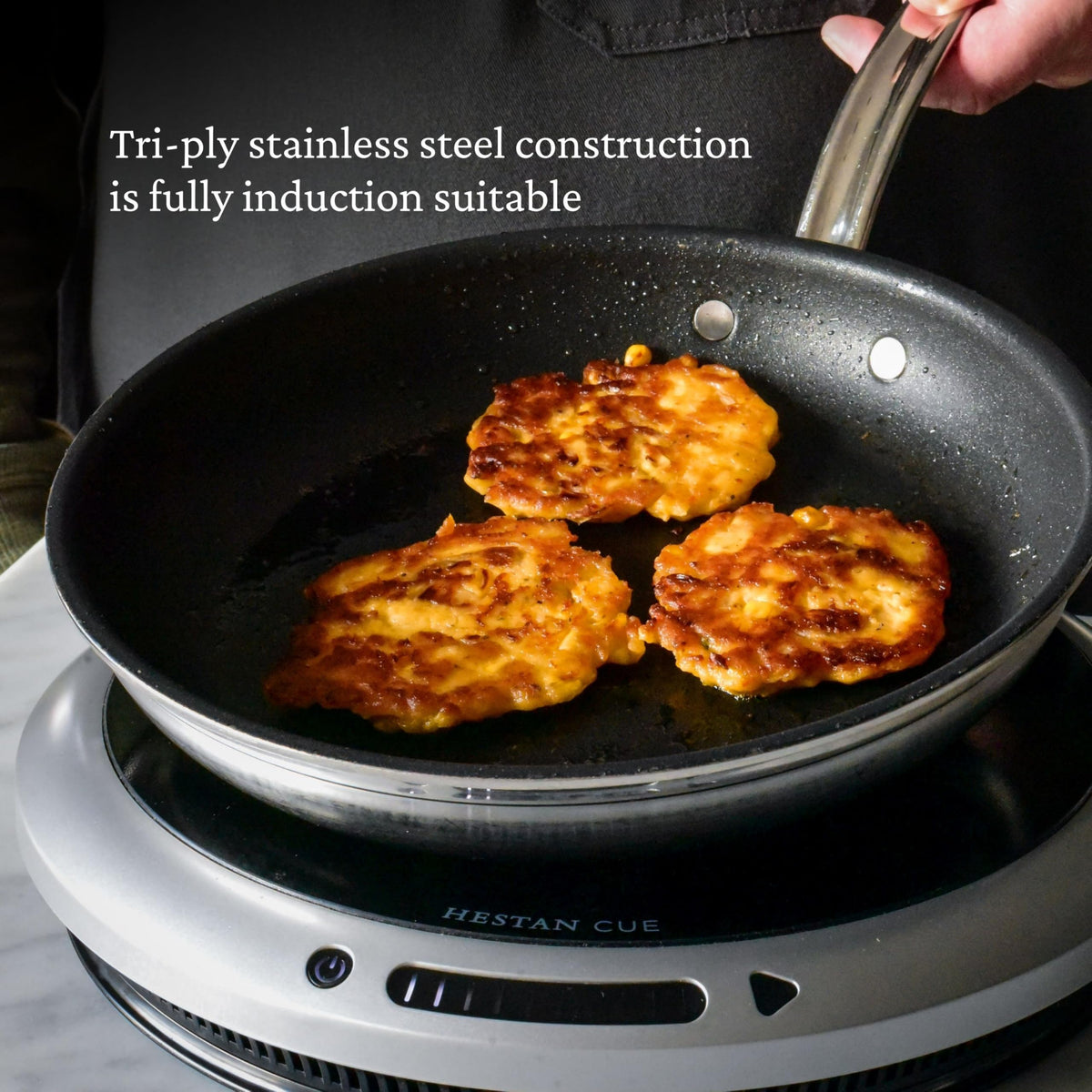 Hestan ProBond TITUM flush rivets facilitate easy cleaning and stacking