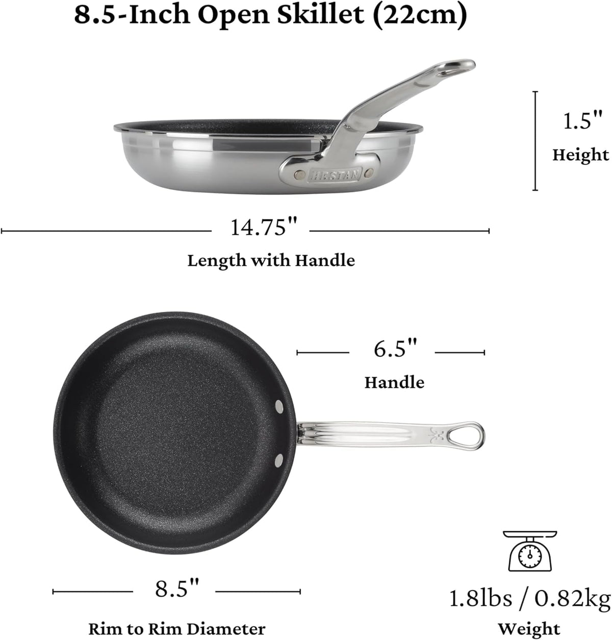 Hestan TITUM tri-ply stainless steel body delivering even heat