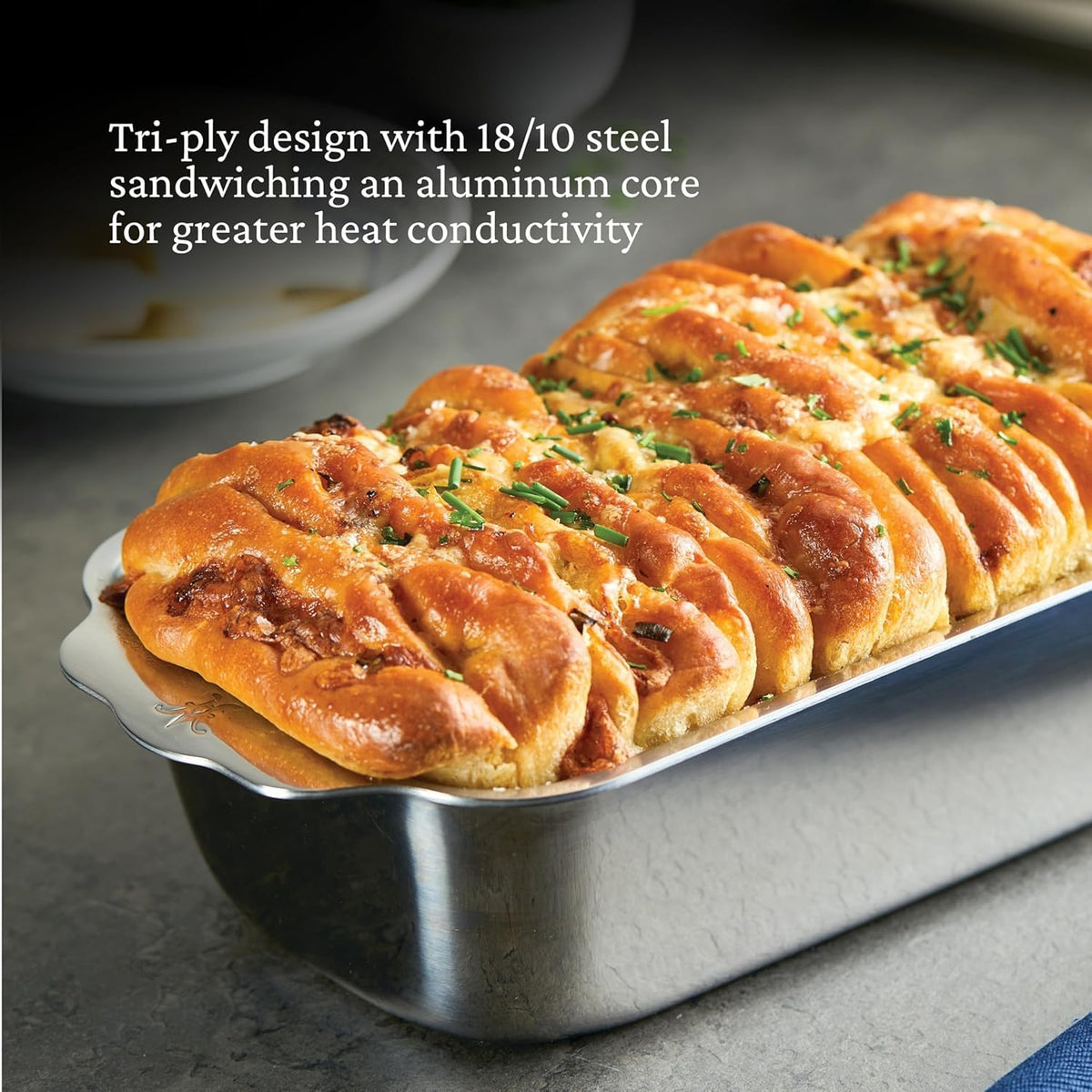 Hestan Provisions OvenBond loaf pan handles provide secure grip