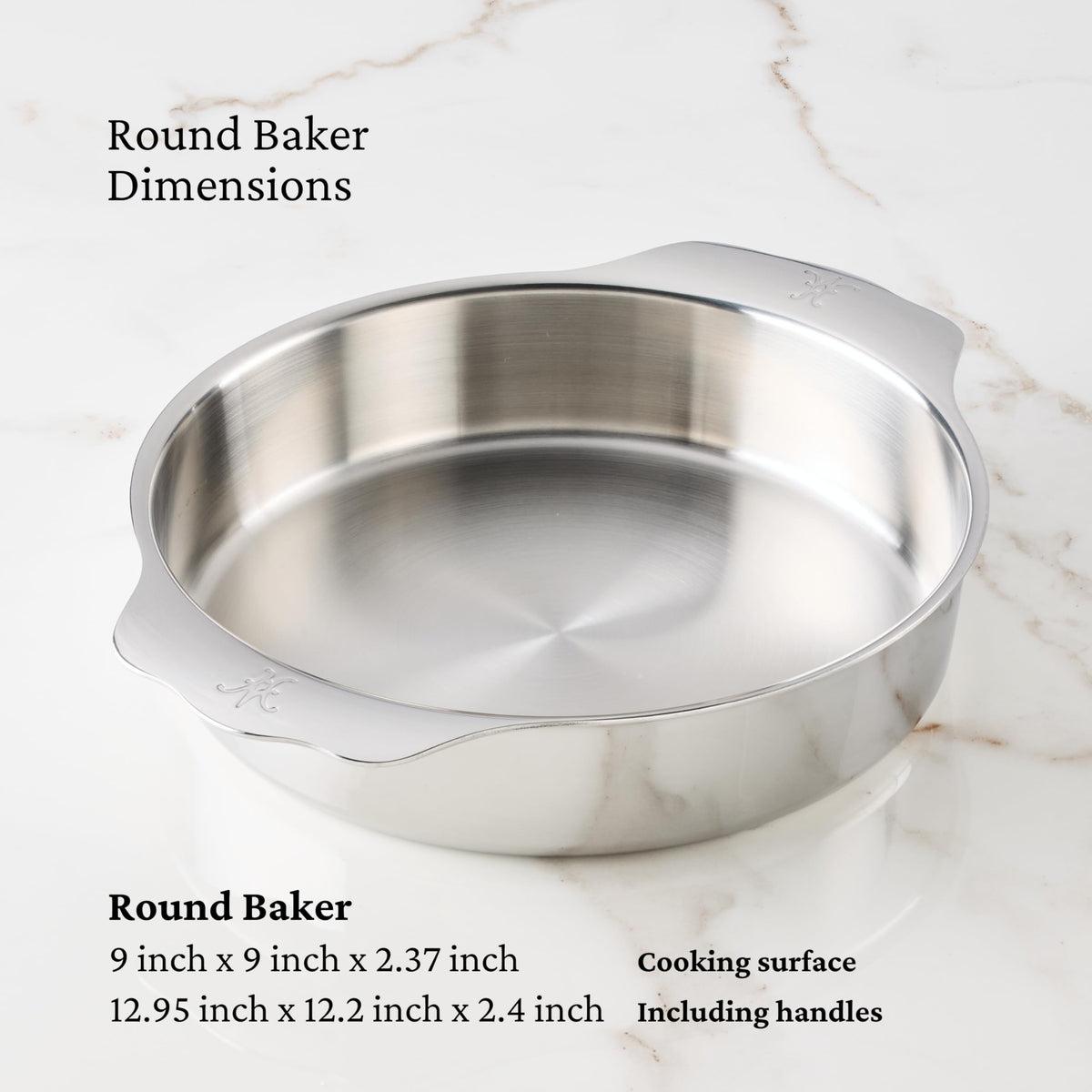 Hestan Provisions OvenBond Round Baker inside brushed surface for even heating.