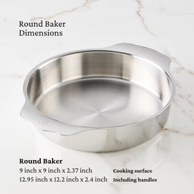 Hestan Provisions OvenBond Round Baker inside brushed surface for even heating.
