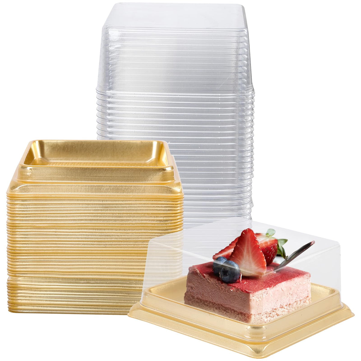 Hewnda gold cake pans 50-pack bottom view shows sturdy 3-inch base for neat presentation.
