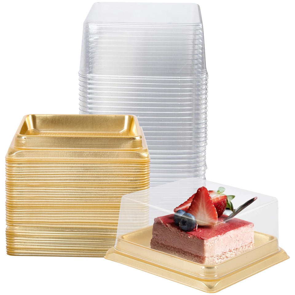 Hewnda gold cake pans 50-pack bottom view shows sturdy 3-inch base for neat presentation.