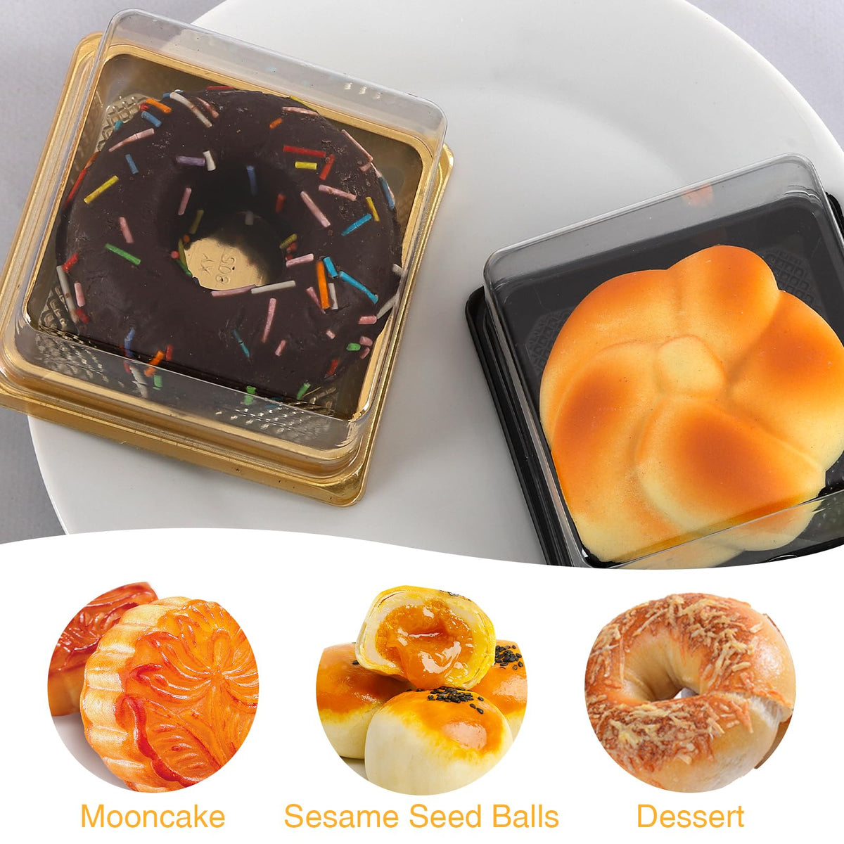 Hewnda gold cake pans 50-pack top domes view for secure, elegant cake display.