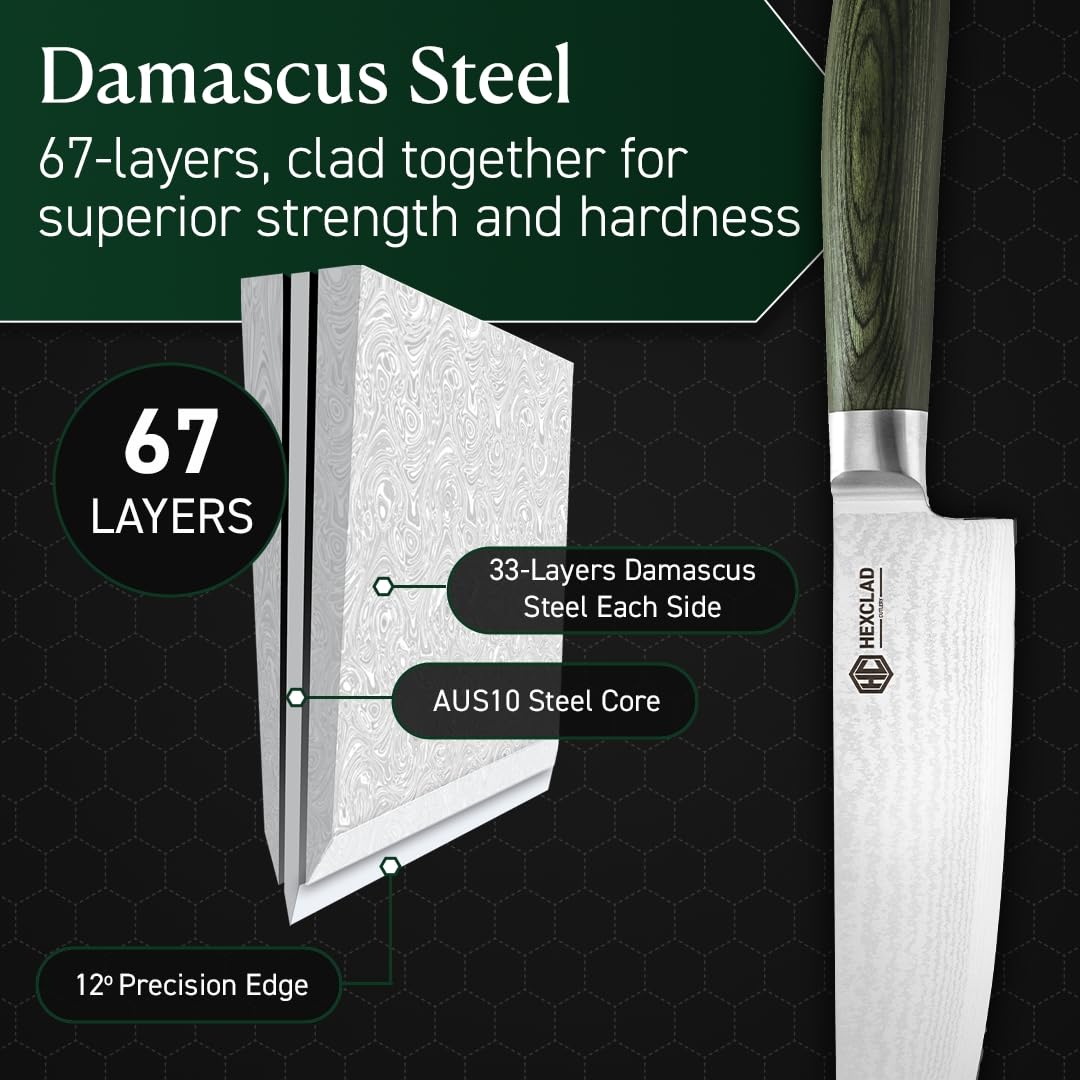 HexClad knife edge shows 12-degree precision for clean slicing and minimal prep effort.