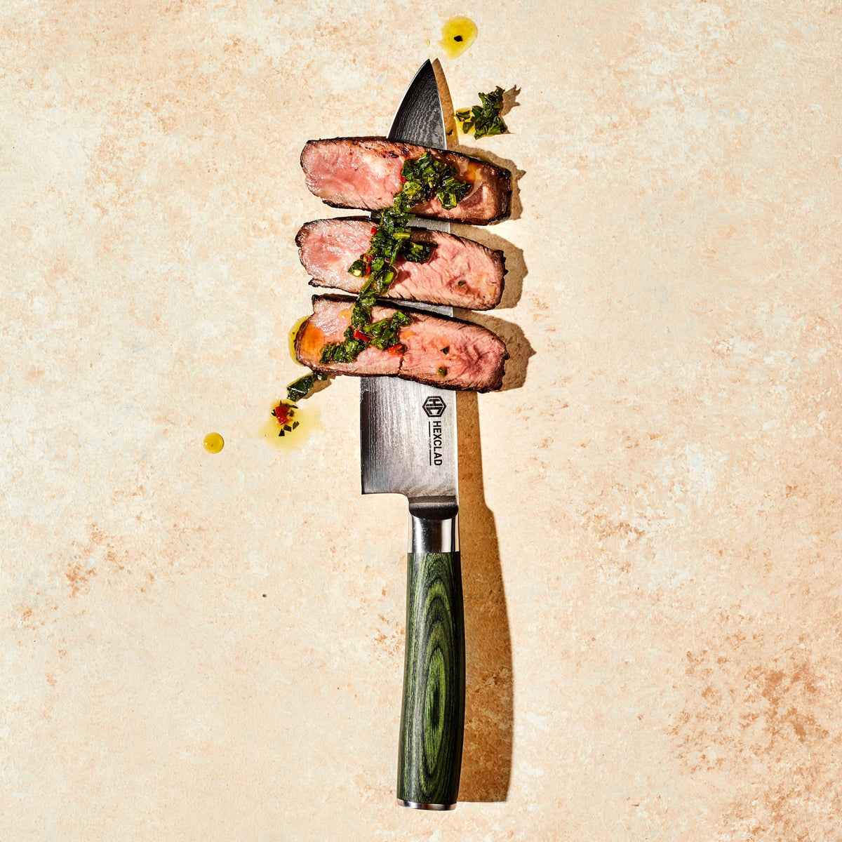 HexClad knife full-length view illustrates total reach and balanced grip.