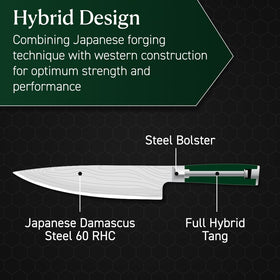 HexClad knife with pakkawood handle offers ergonomic control during repetitive chopping.