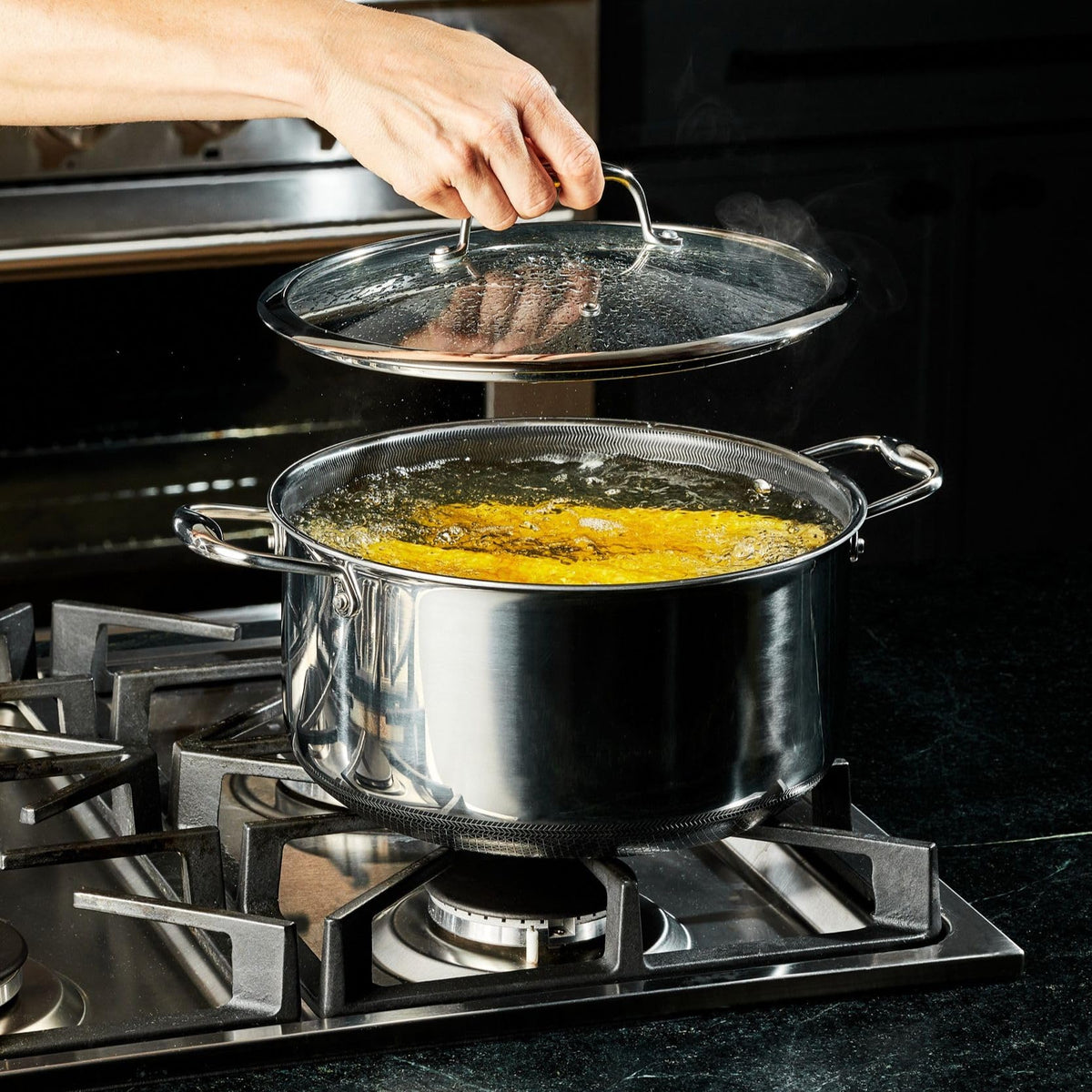 HexClad dishwasher-friendly stockpot simplifies cleanup after big cooking sessions.