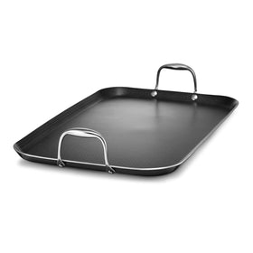 HexClad double burner griddle top view highlighting its spacious cooking surface for large batches.