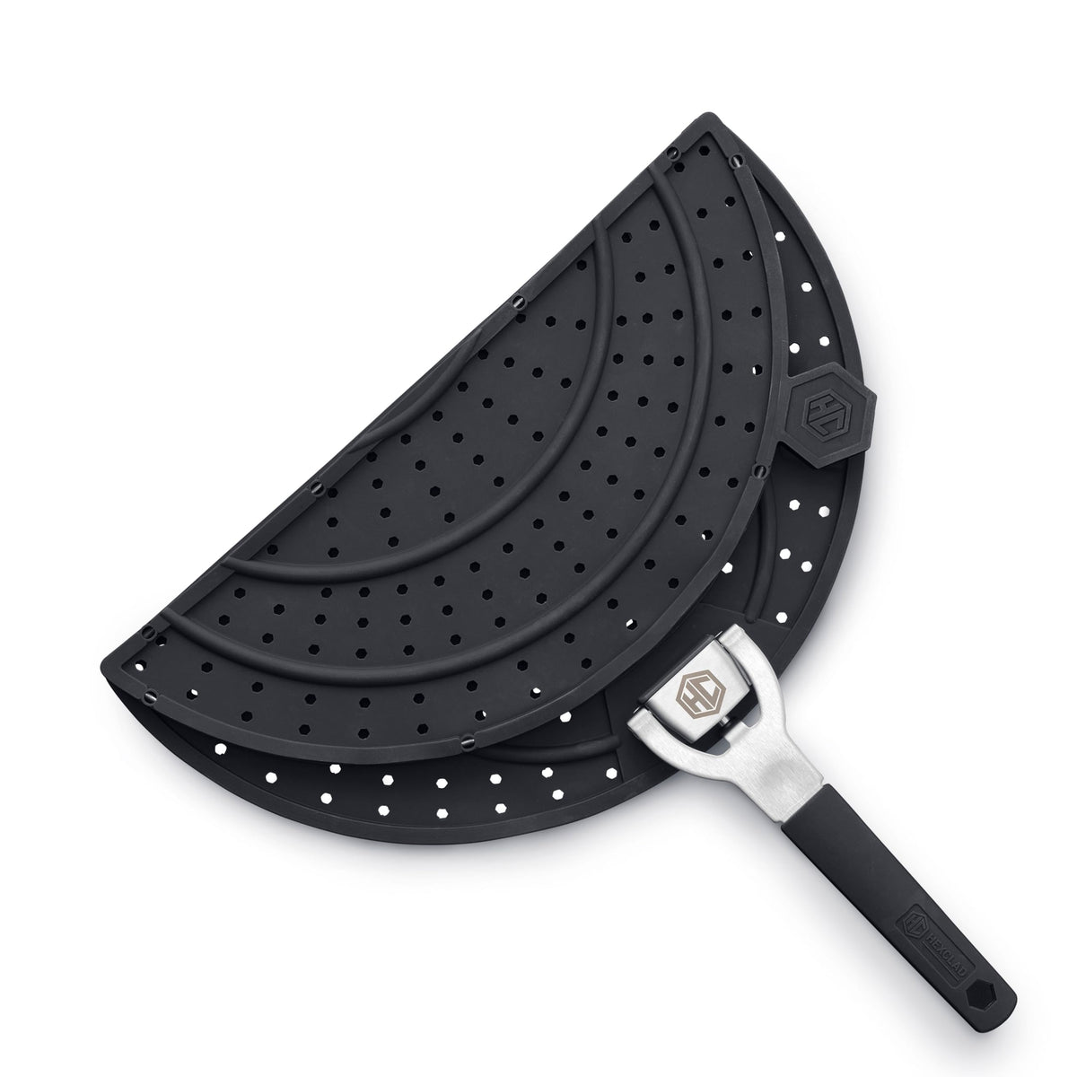 HexClad grease splatter screen stay-cool handle for safe, easy use