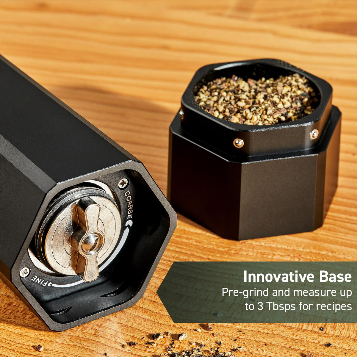 HexClad HexMill high-efficiency burr delivers more seasoning per turn.
