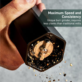 HexClad HexMill pepper grinder side profile highlights ergonomic design for easy use.