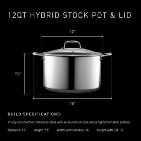 HexClad Hybrid 12QT stockpot handle stays cool during long simmering.