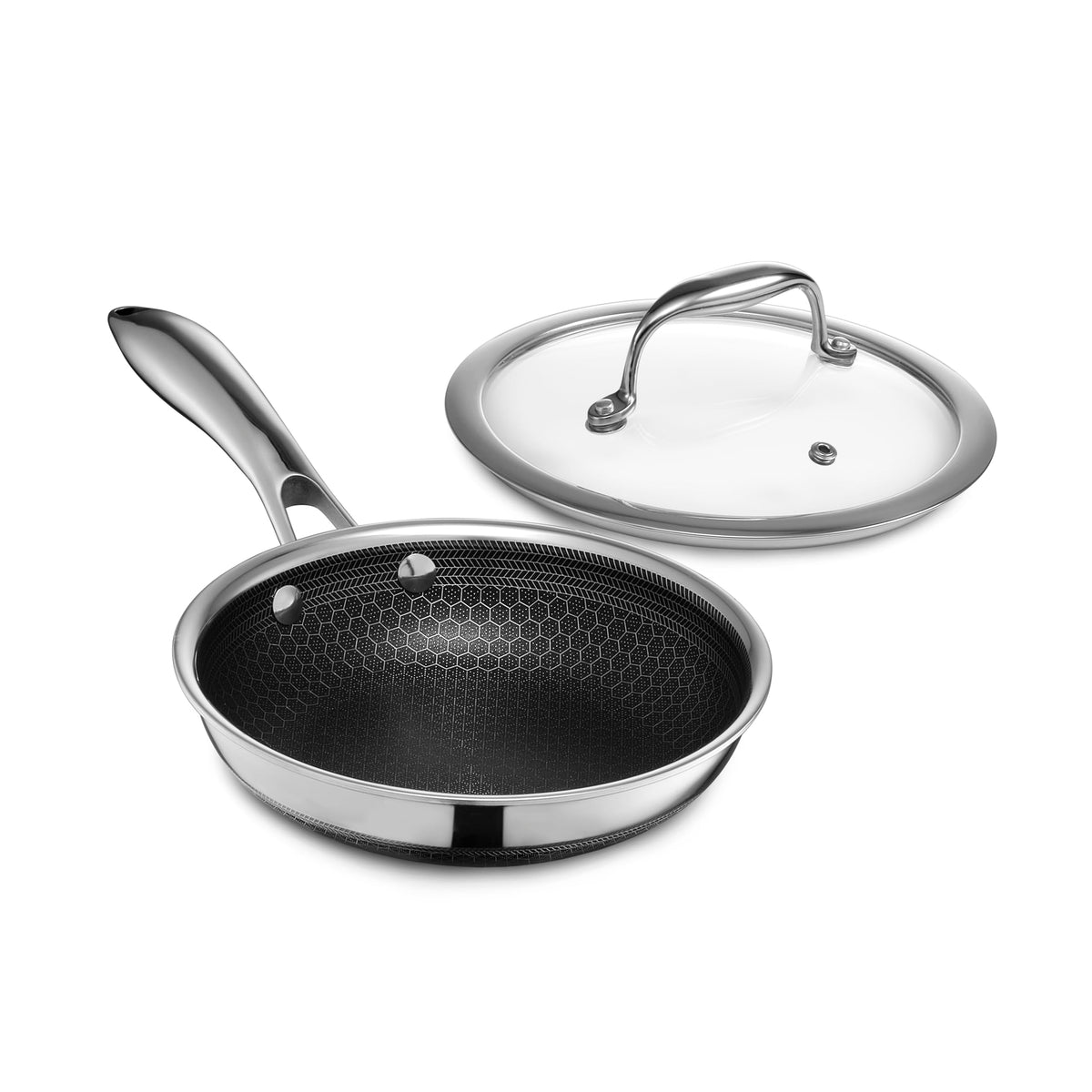 HexClad Hybrid 7-inch pan top view, ideal for quick sears and small servings.