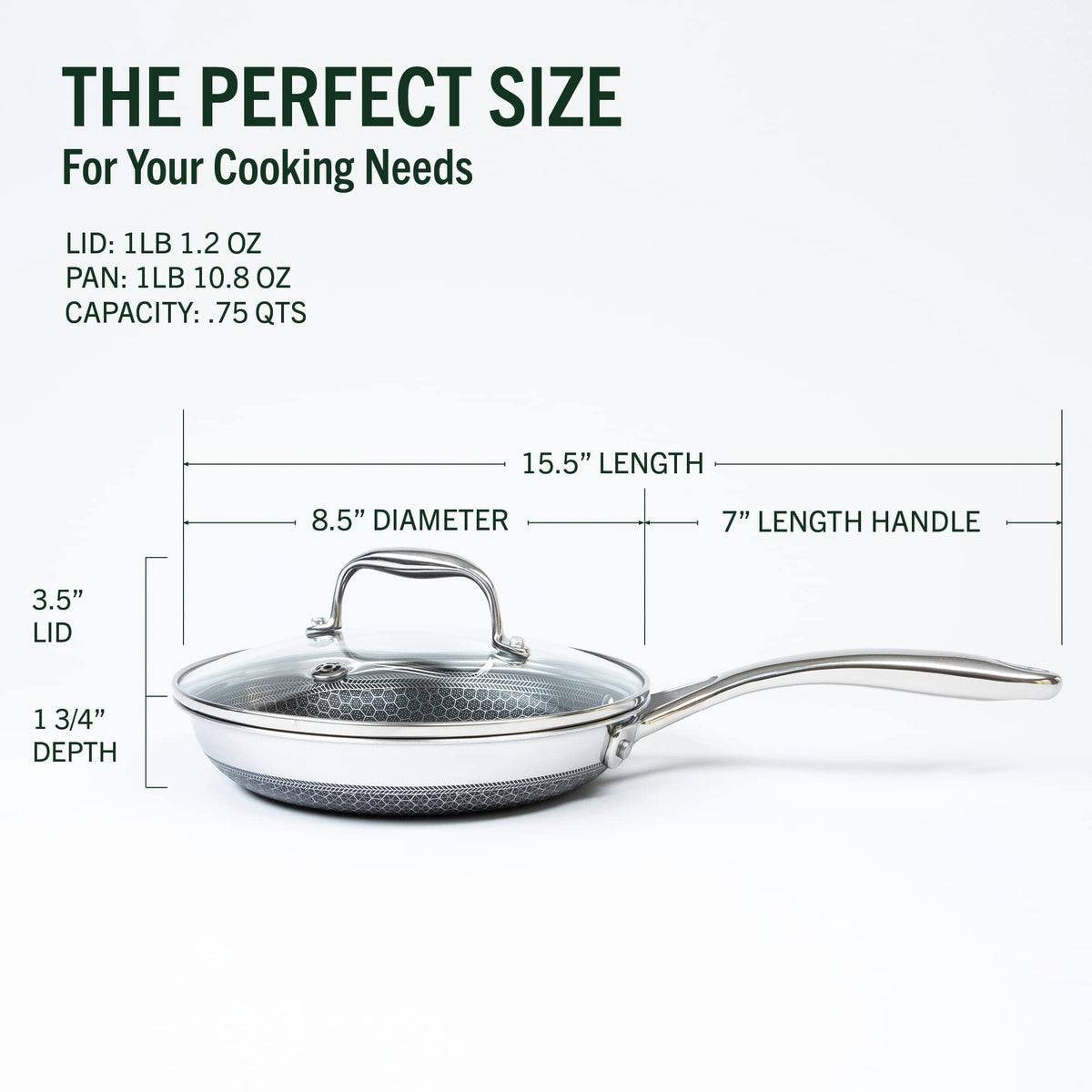 HexClad Hybrid 8-inch pan even-heating core for quick browning and even heat.
