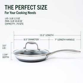 HexClad Hybrid 8-inch pan even-heating core for quick browning and even heat.