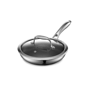 HexClad Hybrid 8-inch pan glass lid with clear view for precise cooking times.