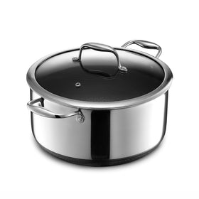 HexClad hybrid 8-quart stockpot with hexagonal nonstick surface for even heating.
