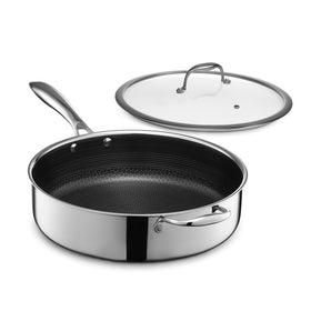 HexClad hybrid 5.5-quart deep sauté pan in action for even searing and braising