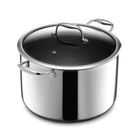 HexClad hybrid nonstick 10qt stockpot with lid for easy, mess-free simmering.