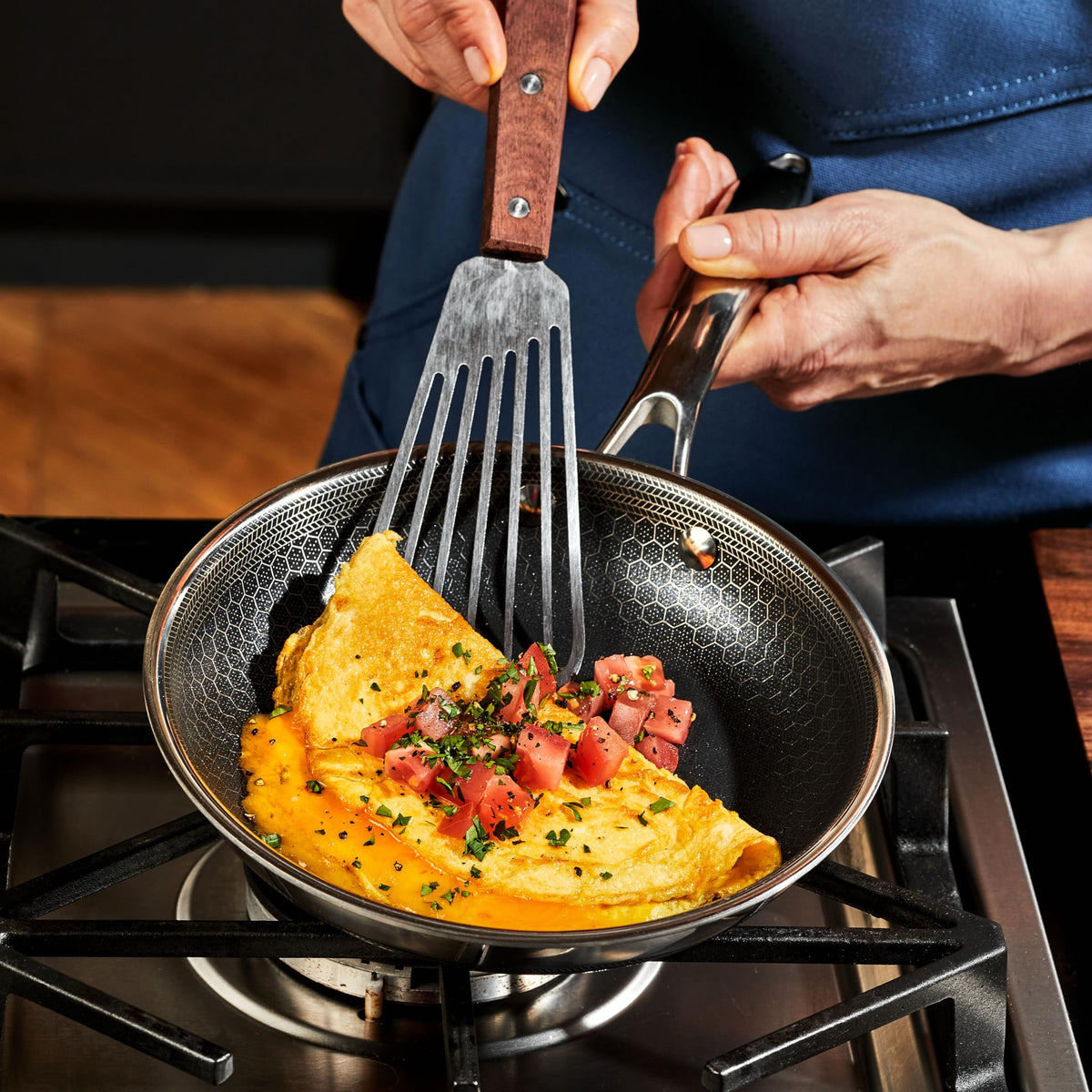 HexClad 12-inch pan ideal for family-sized sauté and simmering.