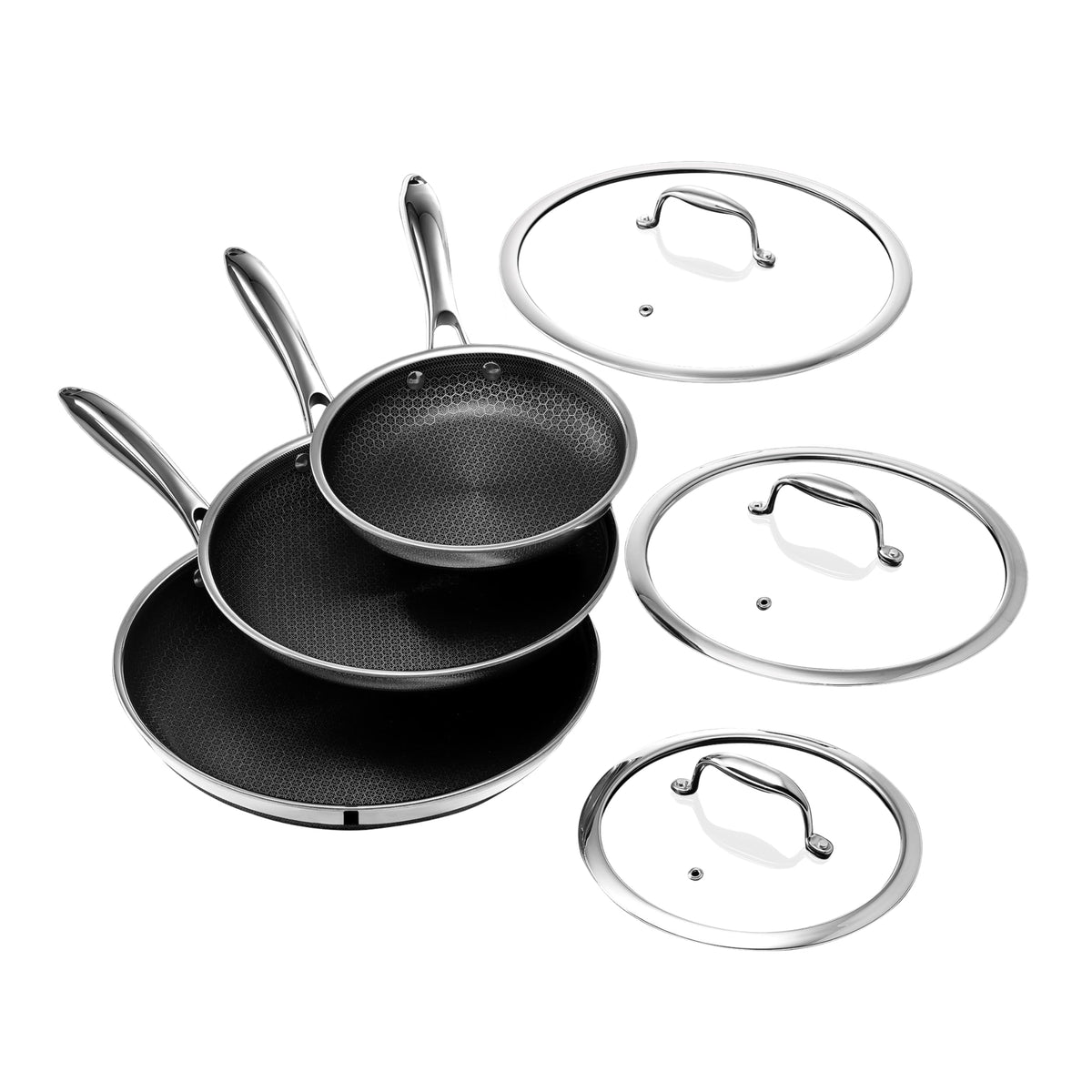 HexClad Hybrid Nonstick 8-inch pan ready for searing and easy cleanup.