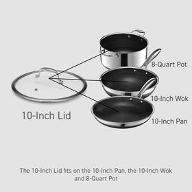 HexClad tempered glass lid is safe for dishwasher cleaning after cooking sessions.