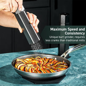 HexClad pepper mill with adjustable grind for fresh pepper at the table.