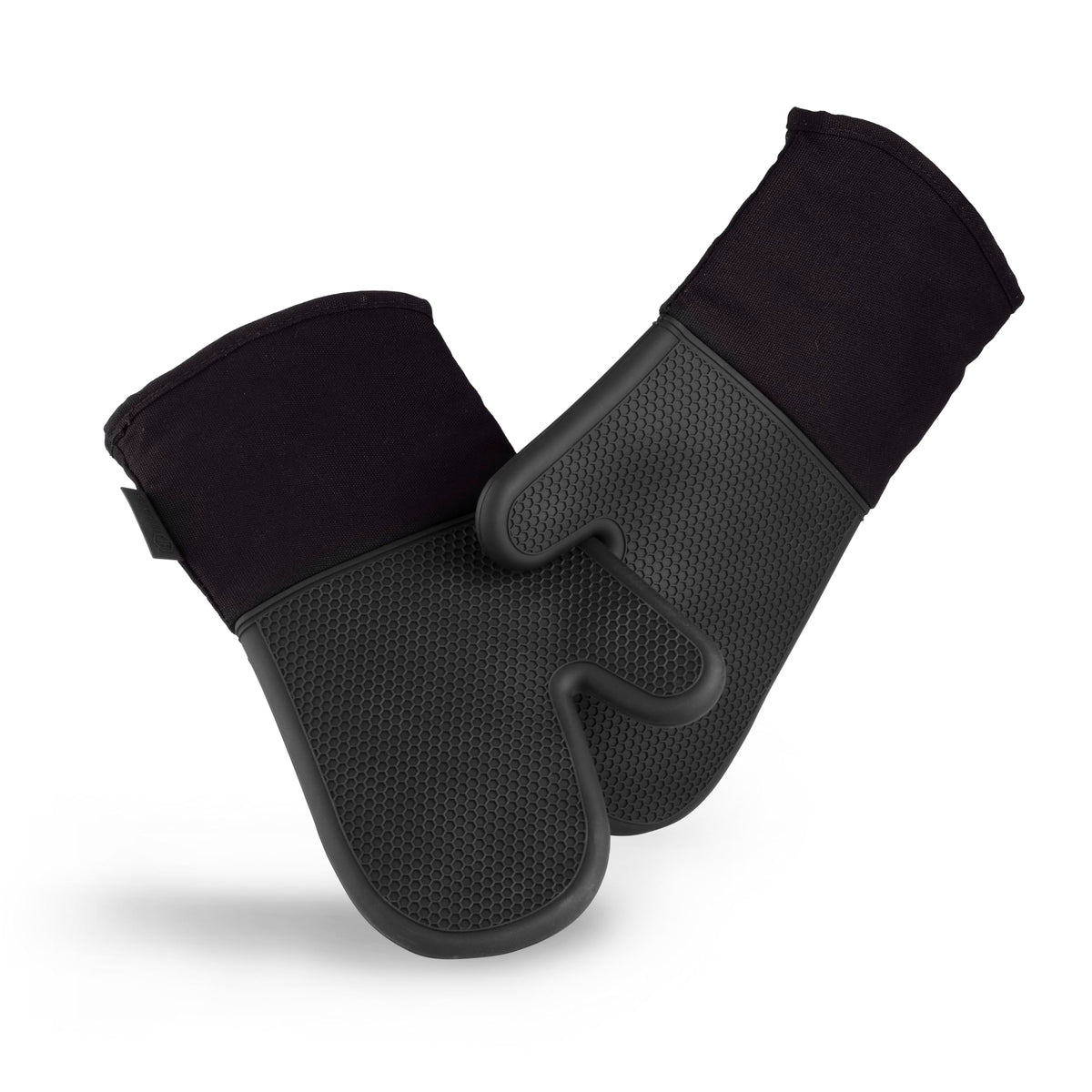 HexClad silicone oven mitt set front view showing full mitts for heat protection