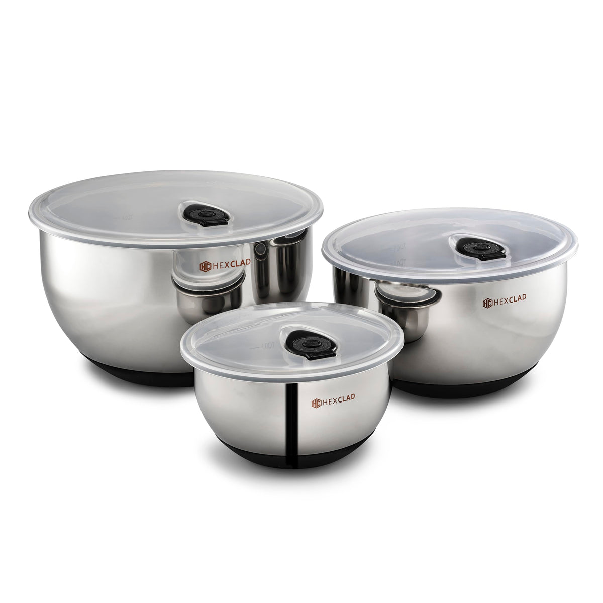 HexClad 1.3-quart stainless steel mixing bowl with vacuum seal lid keeps ingredients fresh.