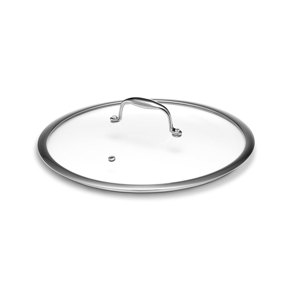 HexClad tempered glass lid fits 12-inch pans for precise cooking and visibility