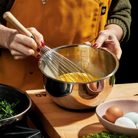 HexClad three-piece bowl set shown in a tidy kitchen for prep and storage.