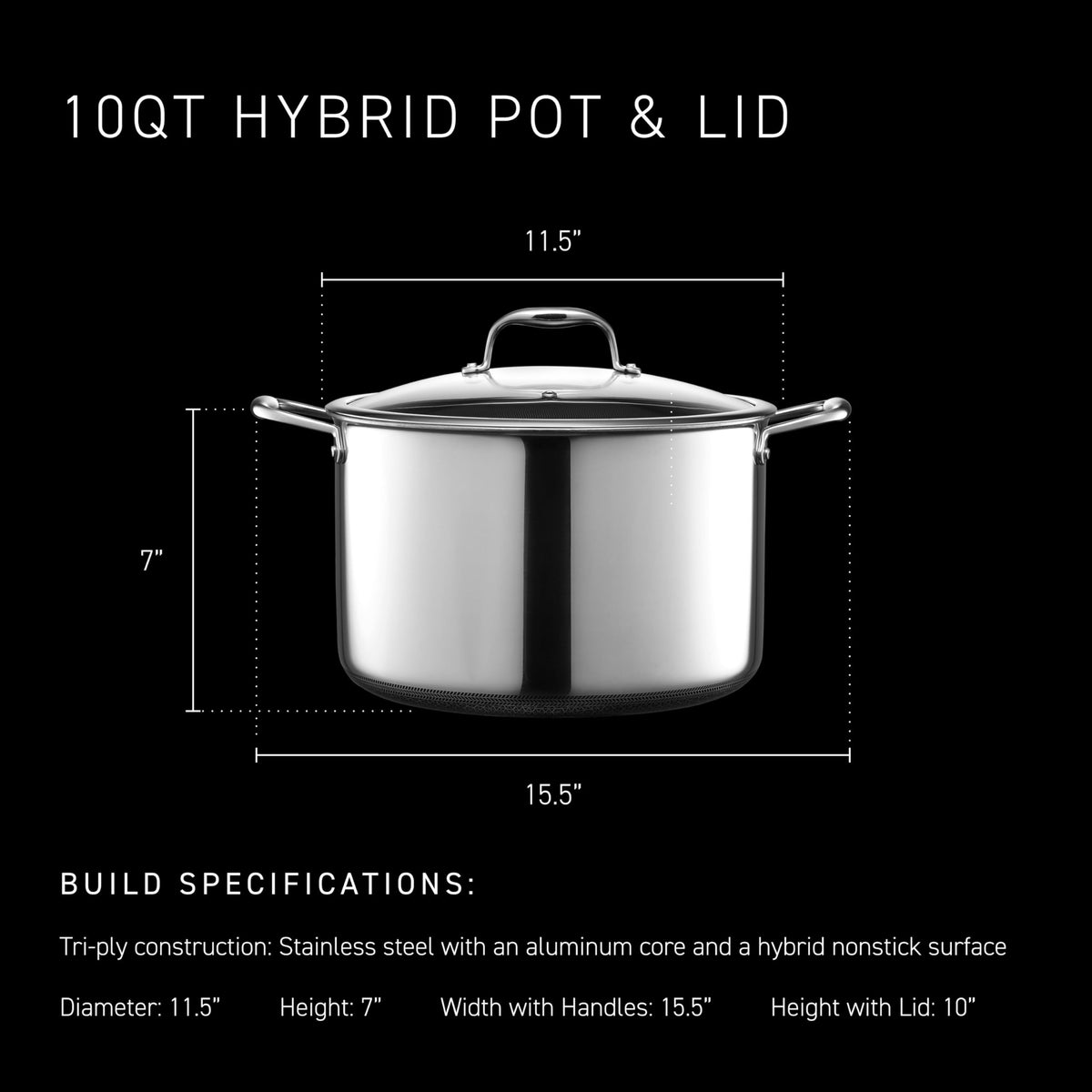 HexClad tri-ply aluminum-core stockpot delivers quick, even heating for braises and soups.