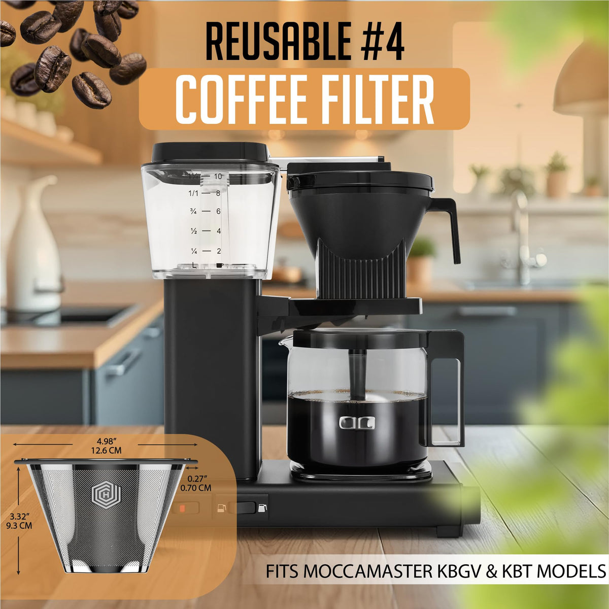 HEXNUB 50-micron mesh filter; extra filtration for sediment-free, richly flavored coffee.