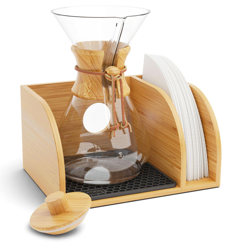 HexNub caddy-lid bamboo-stand keeps your counter organized while showcasing your pour-over setup