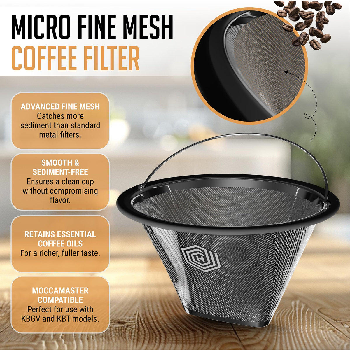 HEXNUB durable stainless steel filter built to last through daily use.