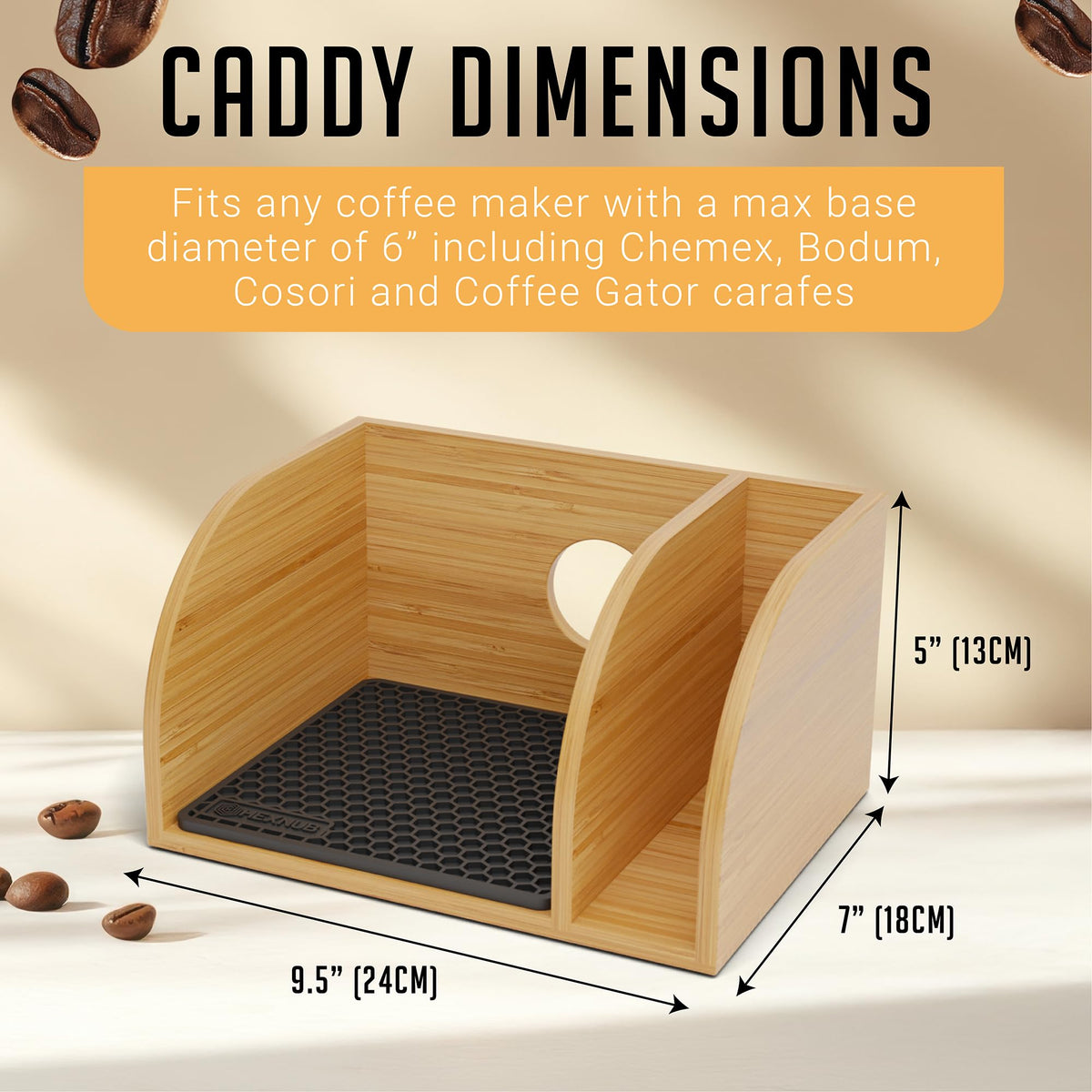 HEXNUB heatproof drip pad catches spills for easy cleanup.