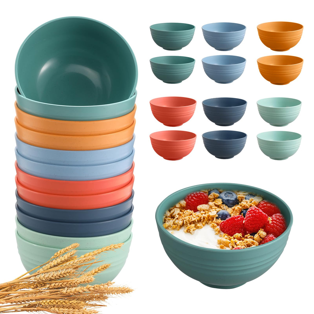 Heycome 12-pcs unbreakable cereal bowls set, durable for daily family meals.