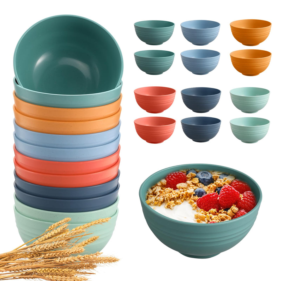 Heycome 12-pcs unbreakable cereal bowls set, durable for daily family meals.