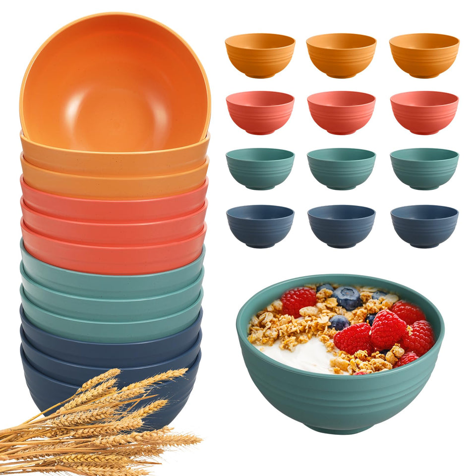 HEYCOME 12-pcs unbreakable wheat straw bowls for everyday meals.