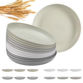 HEYCOME 12-piece wheat straw deep-dinner plates in four colors for versatile daily meals