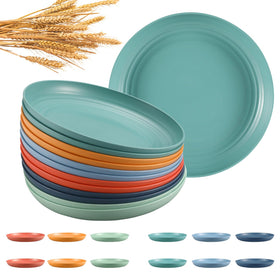 HEYCOME 12 Pcs wheat straw plates for durable, eco-friendly family meals.
