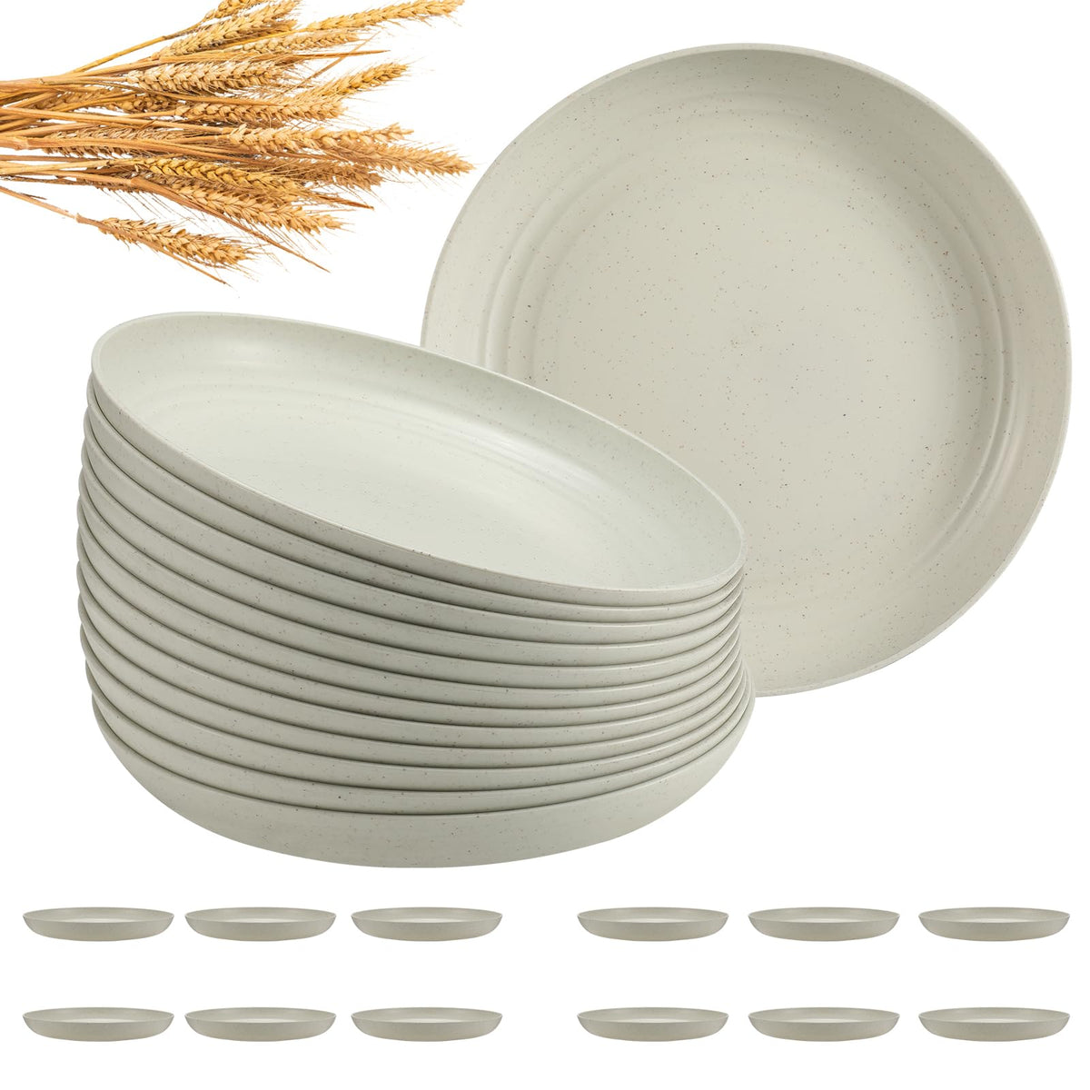 HEYCOME 12pc wheat straw plates in beige for casual daily dining