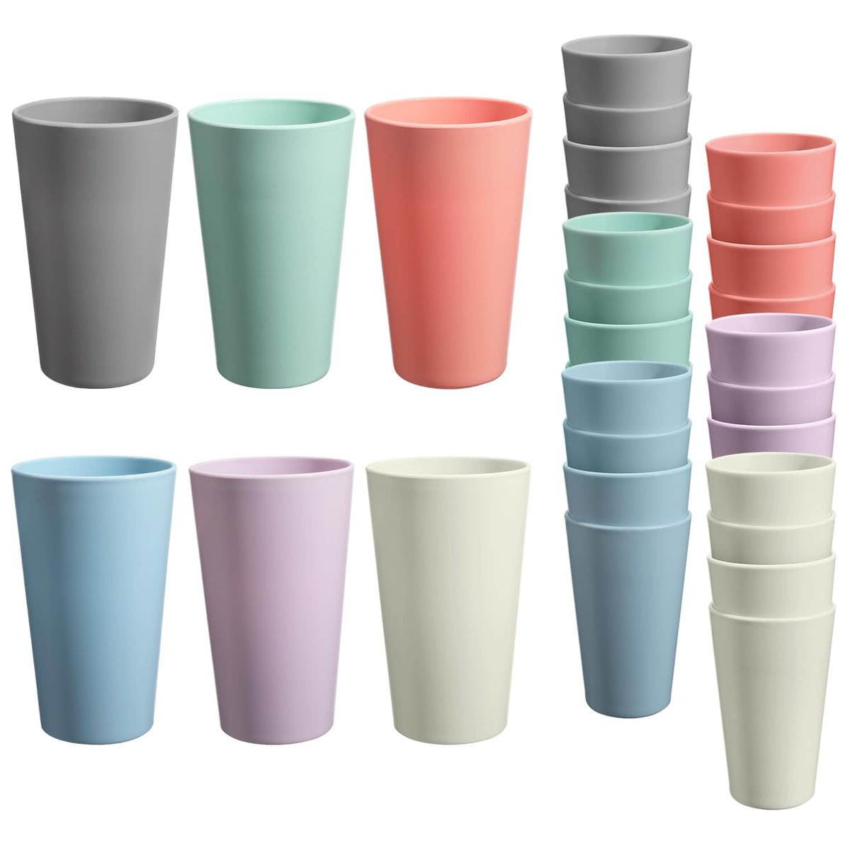 Heycome 24-piece 20 oz cups set in bold colors for everyday use.