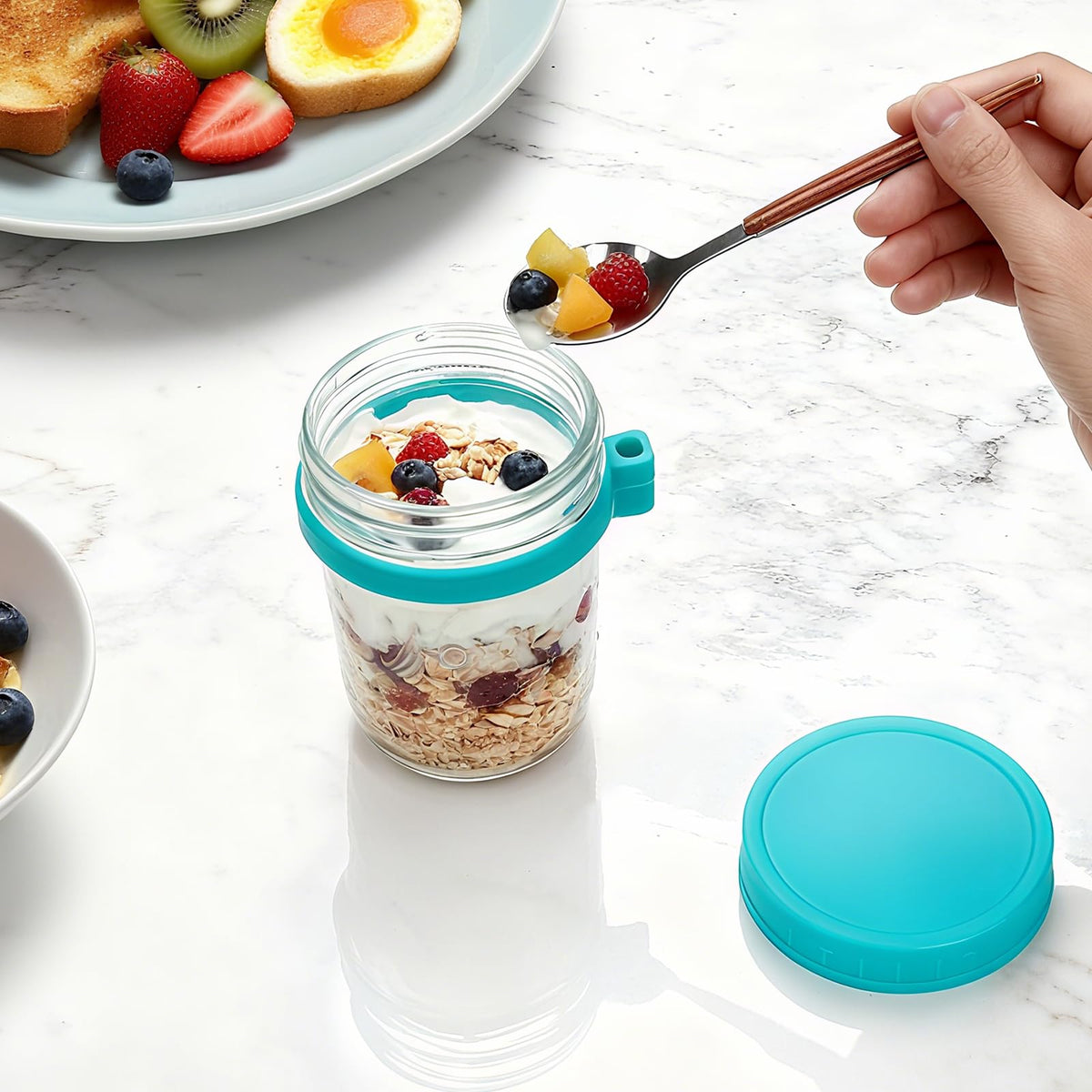 Heyglee 16oz glass mason jar ideal for oats, yogurt, or parfait portions